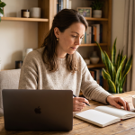 A woman setting goals for her business.