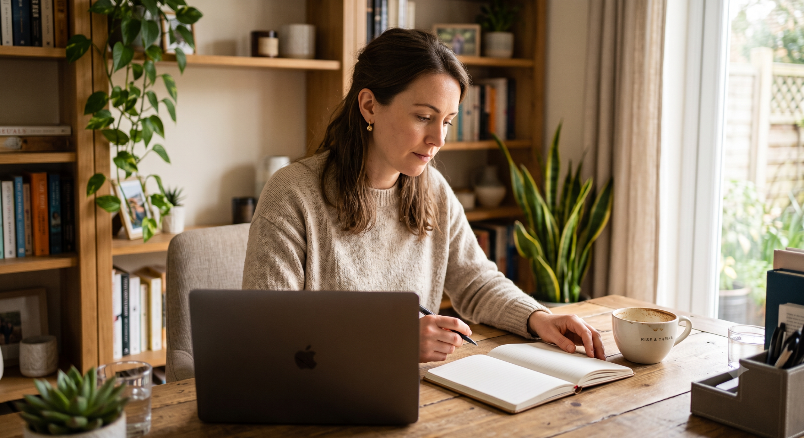 A woman setting goals for her business.